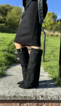 Knee High Folded Over Block Heel